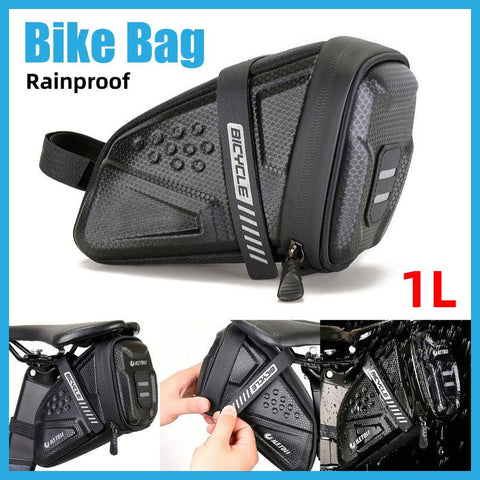 Premium 1L Bicycle Tail Bag with Rainproof EVA Hard Shell & Reflective Logo