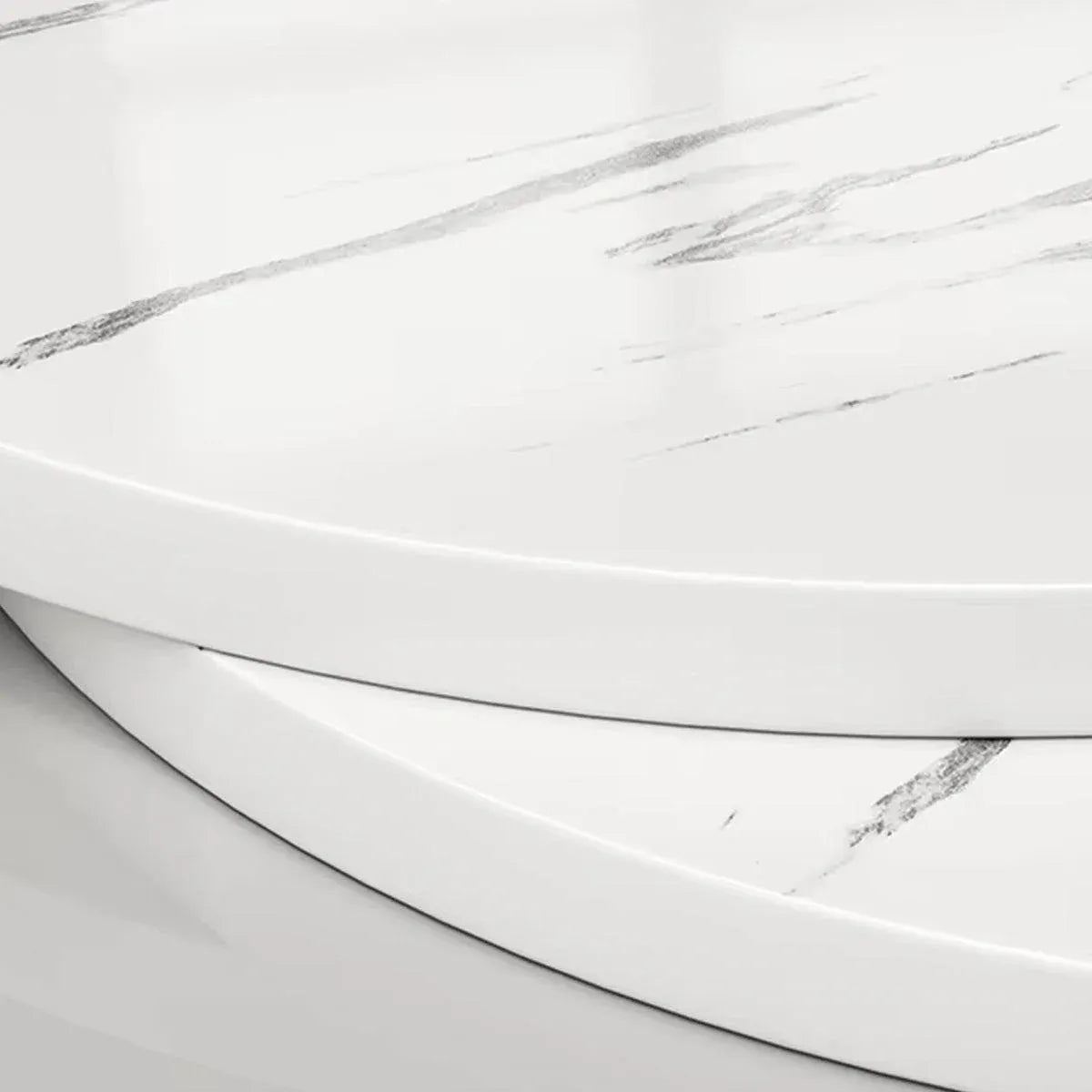 Premium White 2 Tier Marble Look Round Side Table 40x55cm Nightstand