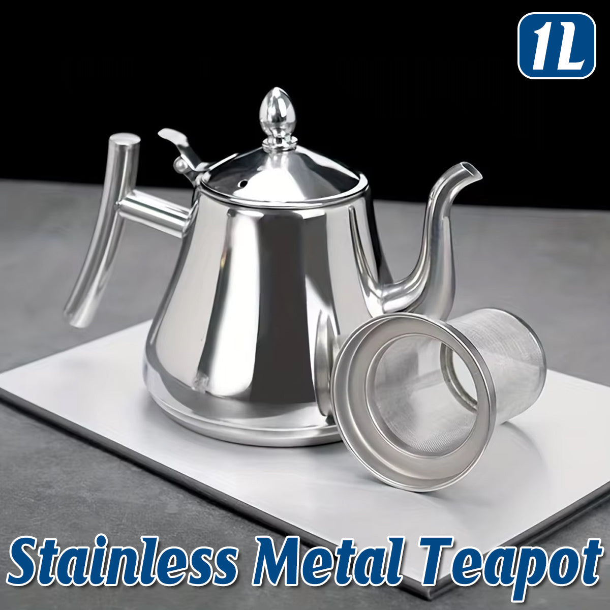 Stainless Steel Teapot Kettle 1L with Built-in Strainer for Restaurant & Home Use - SuperSaverAU - view 1