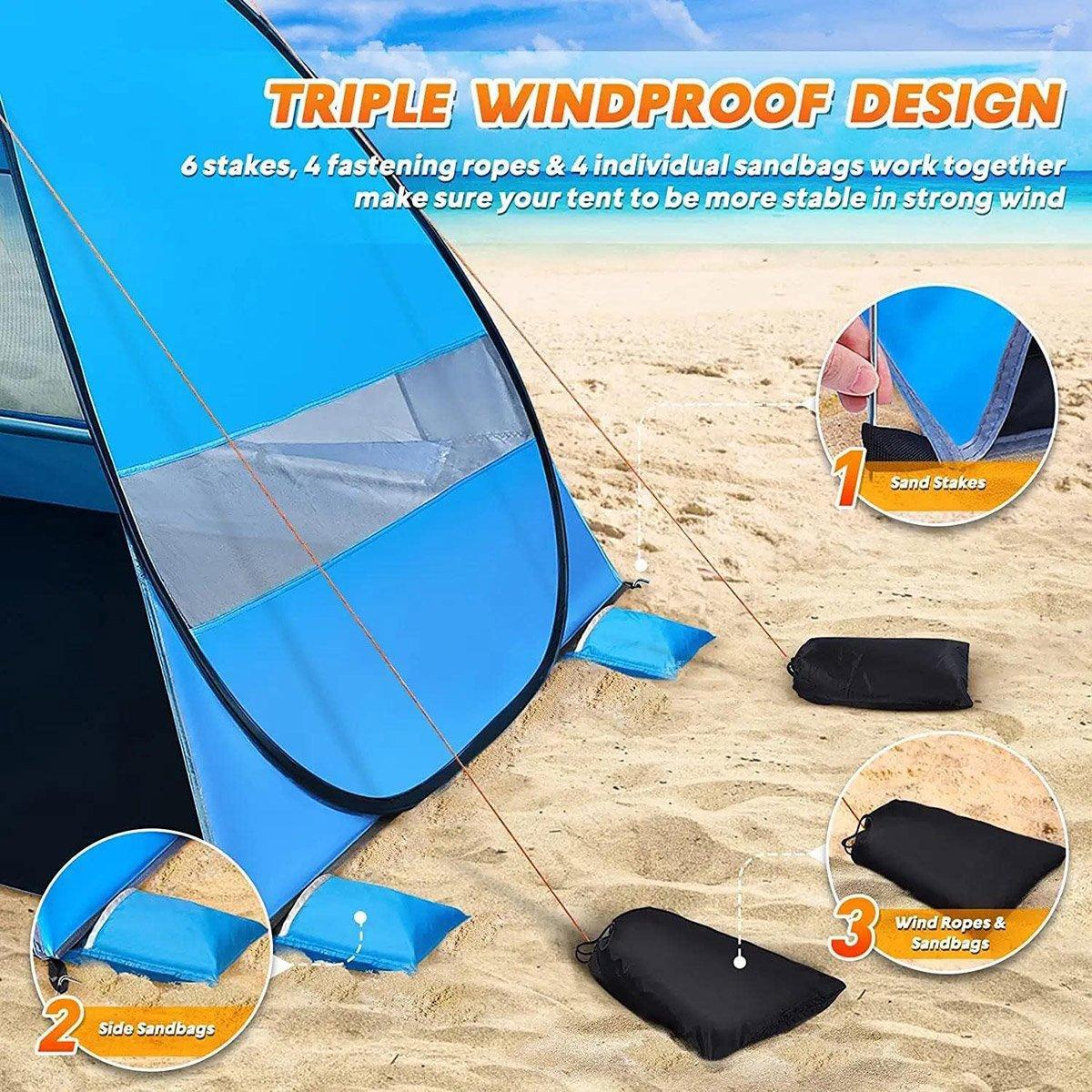 Automatic Pop Up Beach Tent UV Protection Portable Sunshade Shelter Outdoor - SuperSaverAU - view 4