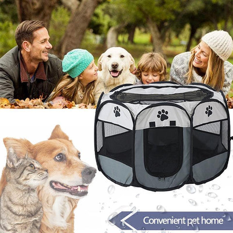 8 Panel Pet Tent Playpen Portable Dog Cat Crate - L (91X91X58CM) Grey - SuperSaverAU - view 1