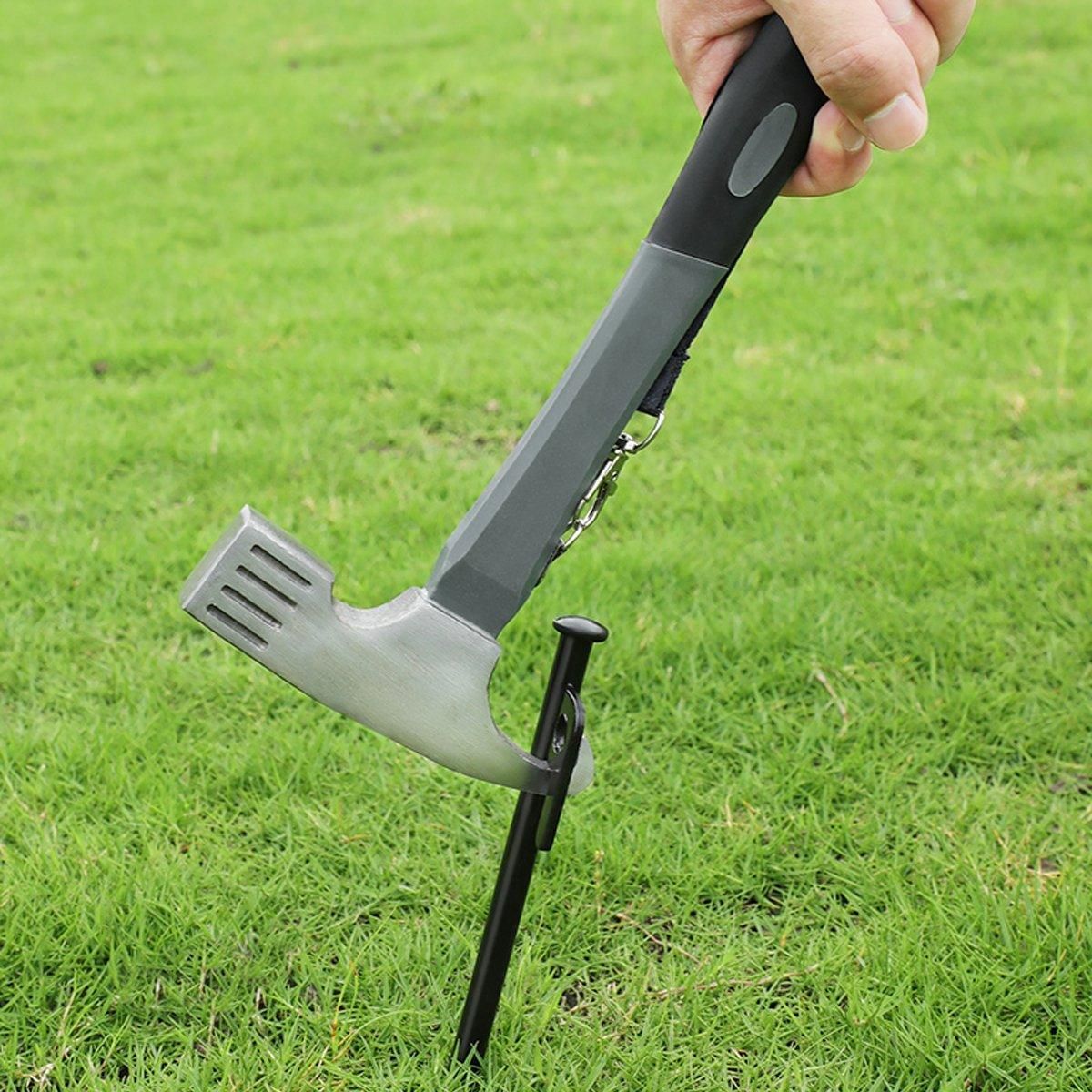 Premium Camping Hammer with Stake Puller & Rubber Grip - Blue