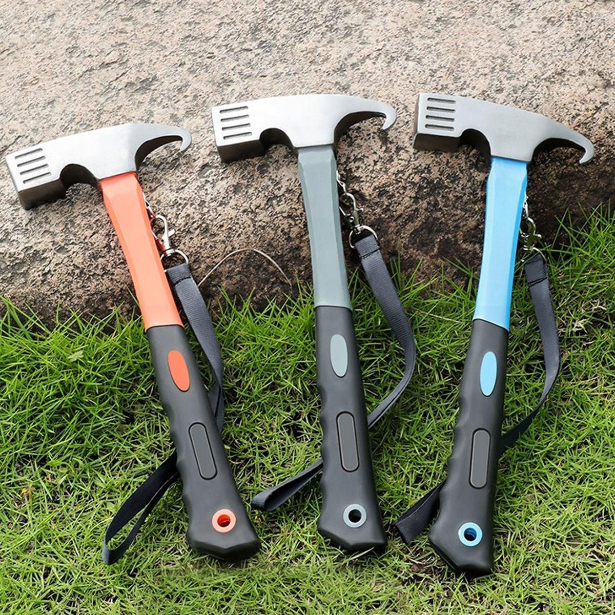Premium Camping Hammer with Stake Puller & Rubber Grip - Blue