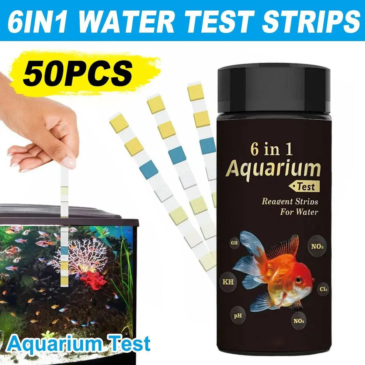 Premium 6-in-1 Aquarium & Pool Water Quality Test Strips - 50pcs