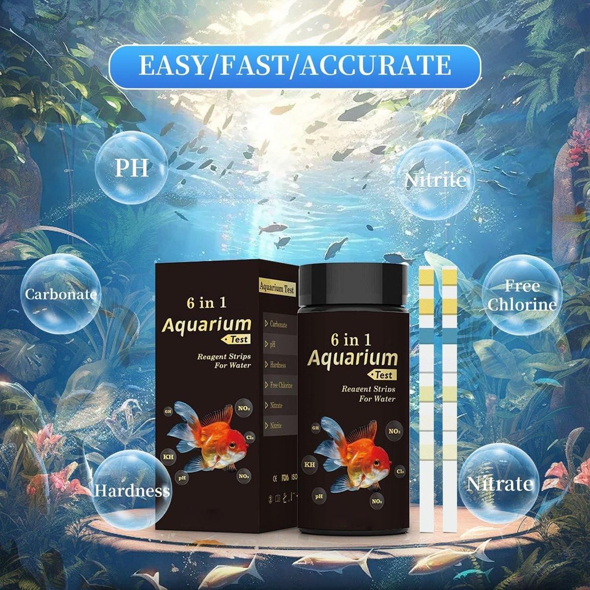 Premium 6-in-1 Aquarium & Pool Water Quality Test Strips - 50pcs