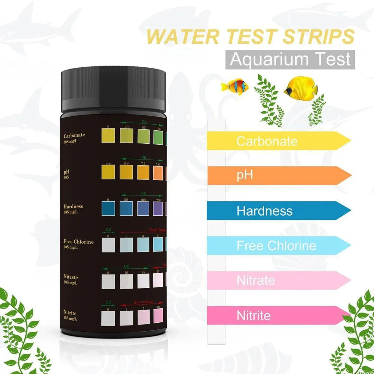 Premium 6-in-1 Aquarium & Pool Water Quality Test Strips - 50pcs