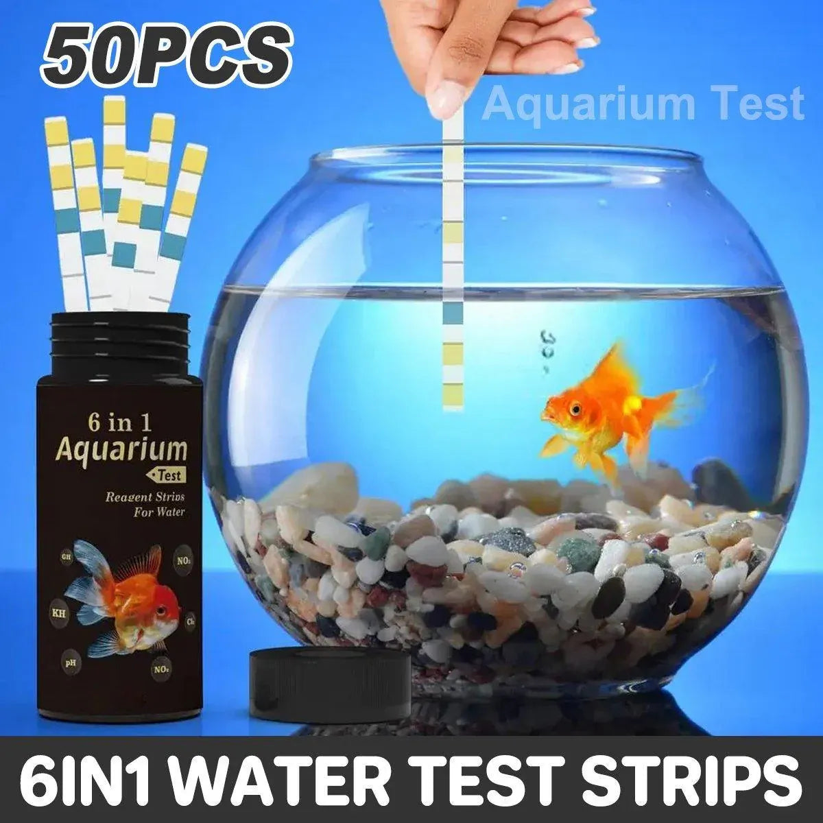 Premium 6-in-1 Aquarium & Pool Water Quality Test Strips - 50pcs