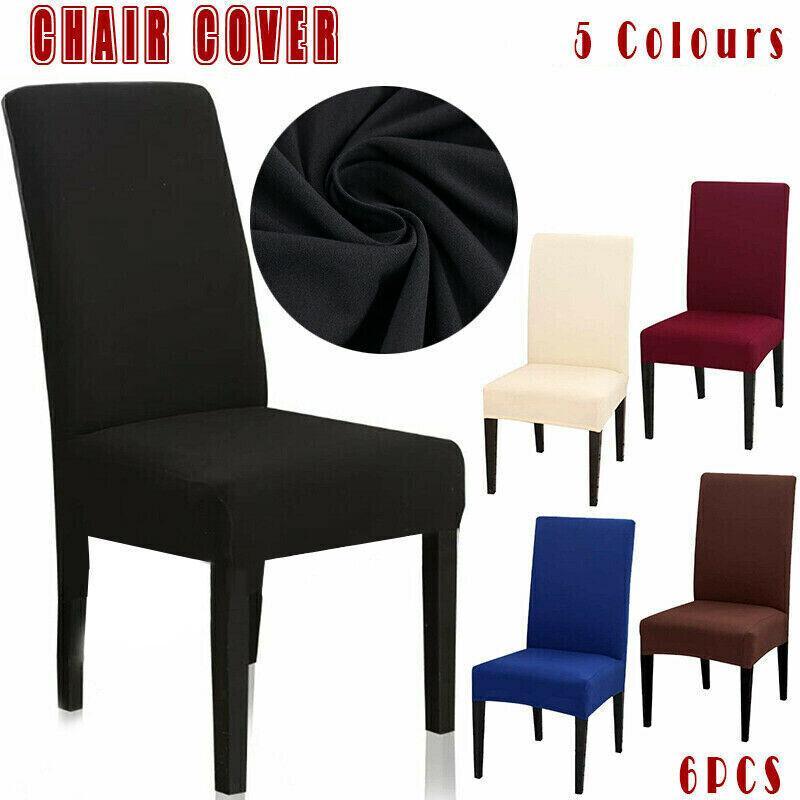 Beige Spandex Stretch Chair Covers Set - 6pcs Washable - SuperSaverAU - view 1