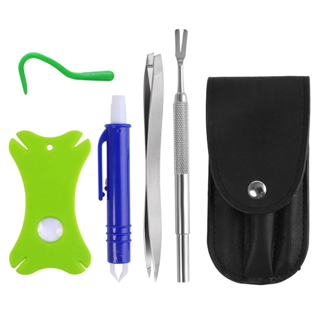 Premium 5 Piece Pet Flea & Tick Removal Tool Set with Carry Pouch