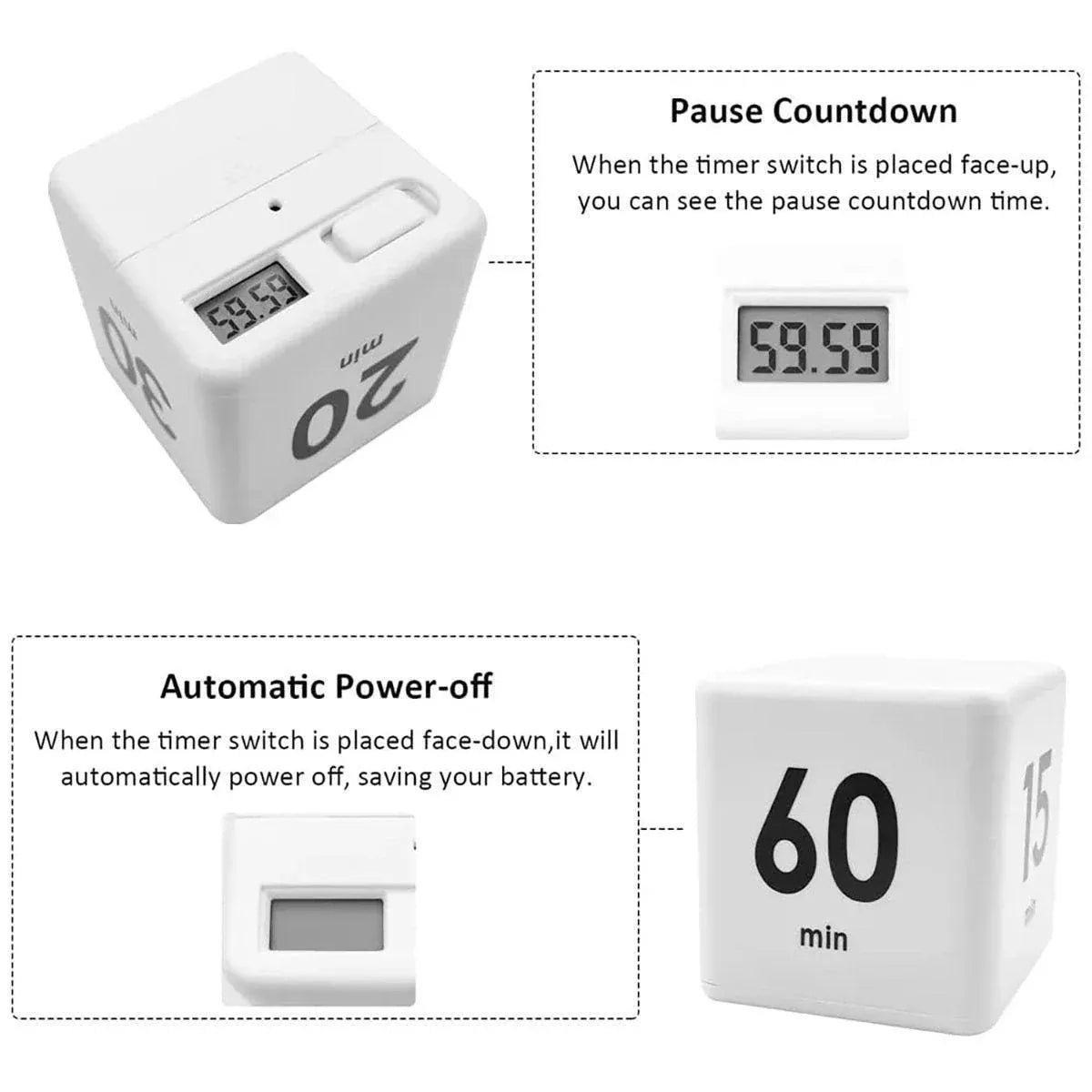 Premium Cubic LED Flip Timer – 1/3/5/10 Minutes