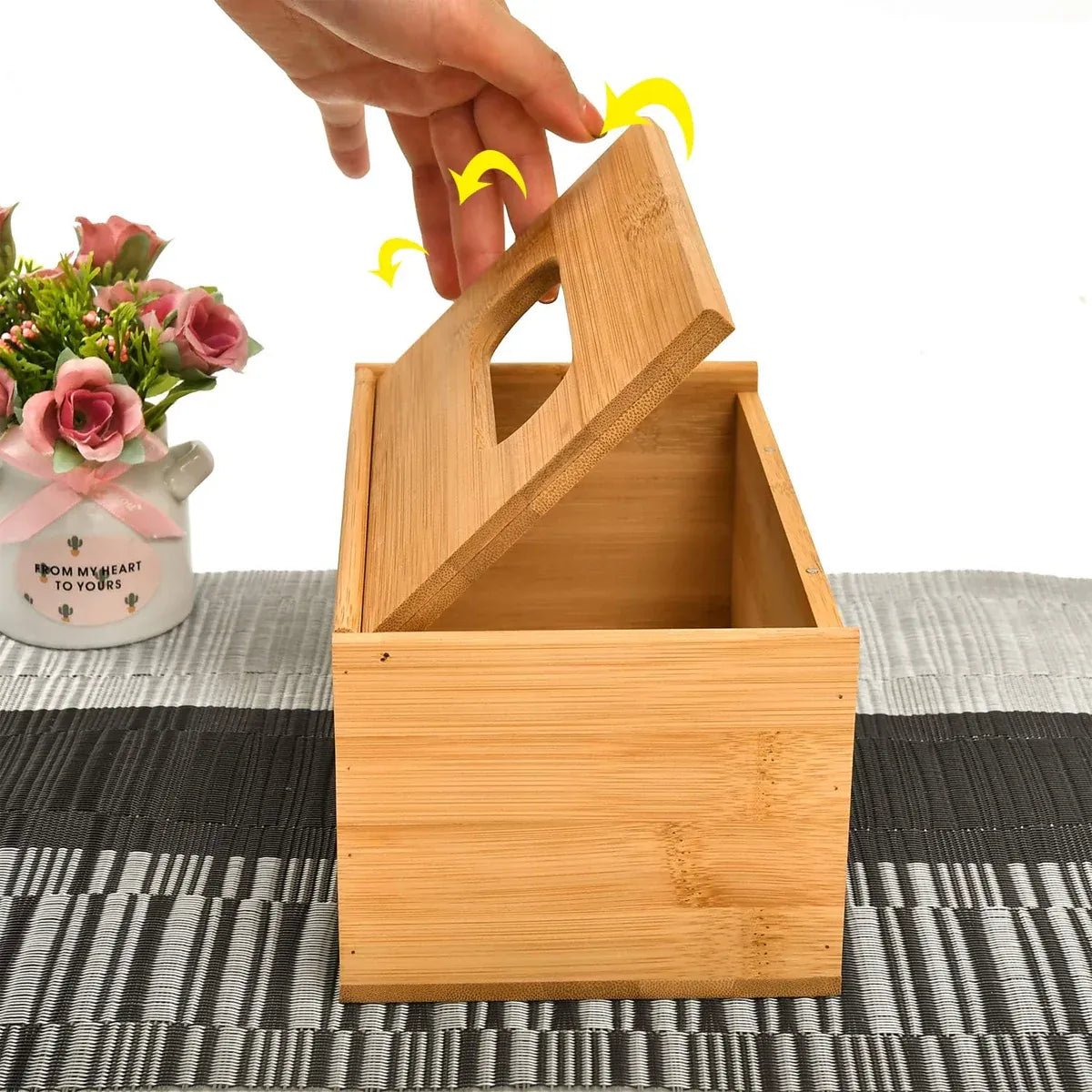 Premium Bamboo Tissue Box Holder – Flip-Top Lid