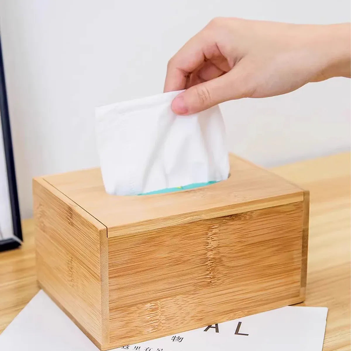 Premium Bamboo Tissue Box Holder – Flip-Top Lid