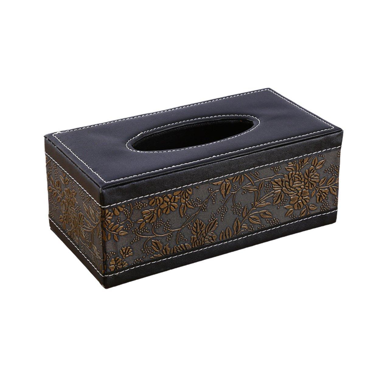 Premium PU Leather Tissue Box Holder – Black Buttons Design