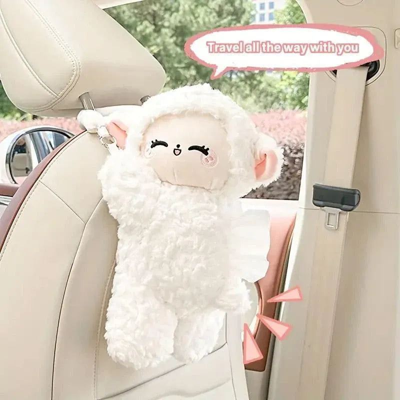 Premium Plush Sheep Hanging Car Tissue Box Holder