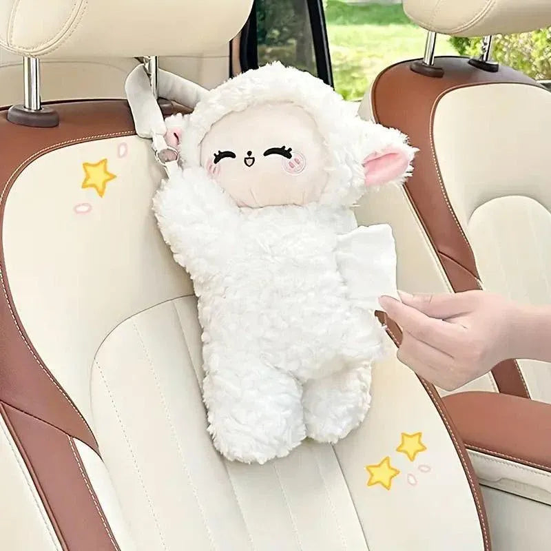Premium Plush Sheep Hanging Car Tissue Box Holder