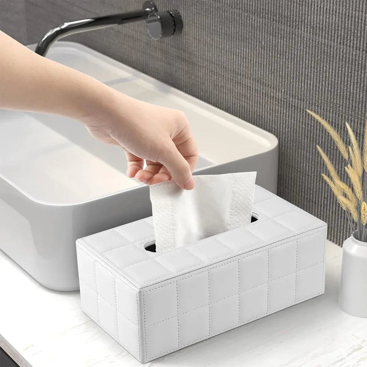 Premium PU Leather Tissue Box Holder – White
