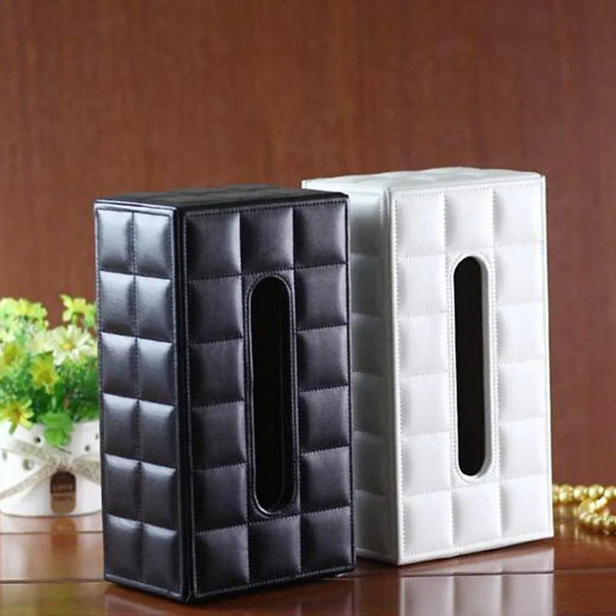 Premium PU Leather Tissue Box Holder – White