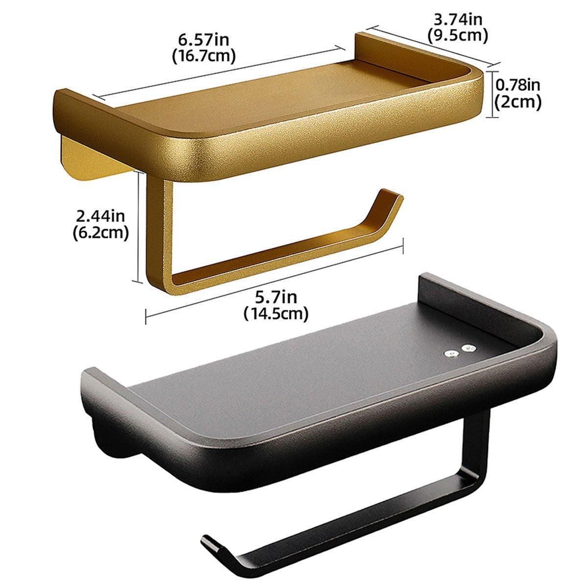 Premium Wall Mounted Toilet Paper Holder – Black Aluminium with Shelf