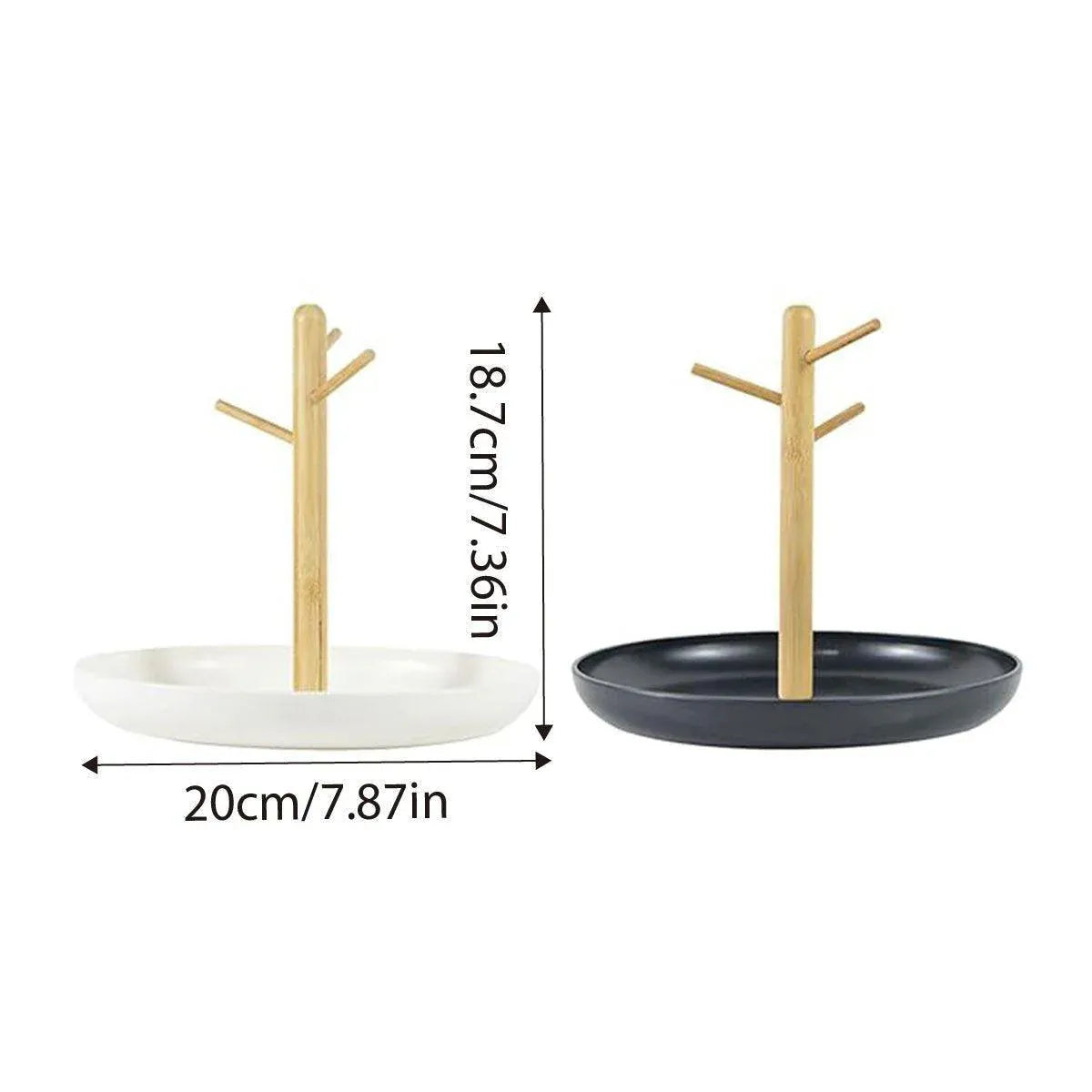 Premium Branch Tray Desktop Storage Rack – White with Bamboo Holder