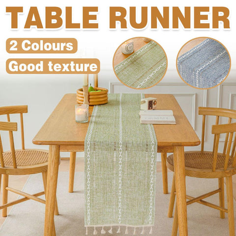 Solid Colour Woven Hollow Fringe Table Runner Home Dining Tablecloth Decoration - 33x183cm-Green - SuperSaverAU - view 1