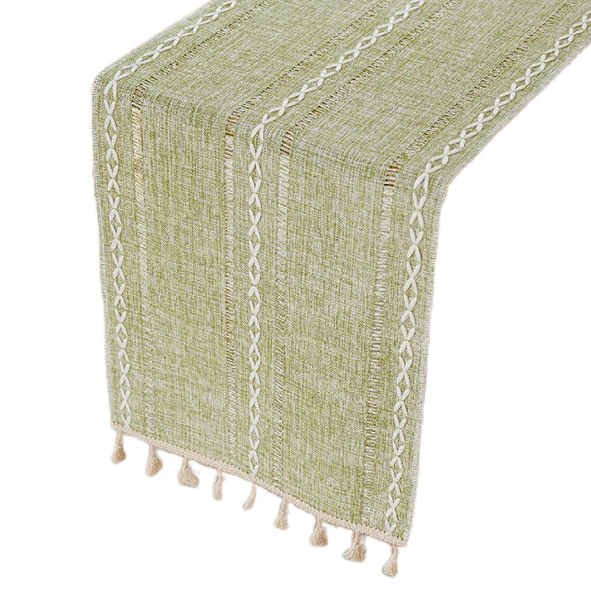 Solid Colour Woven Hollow Fringe Table Runner Home Dining Tablecloth Decoration - 33x183cm-Green - SuperSaverAU - view 7