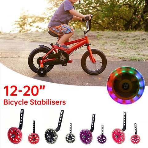 Premium 12-20 Inch Flashing Bike Training Wheels with Steel Brackets - Black