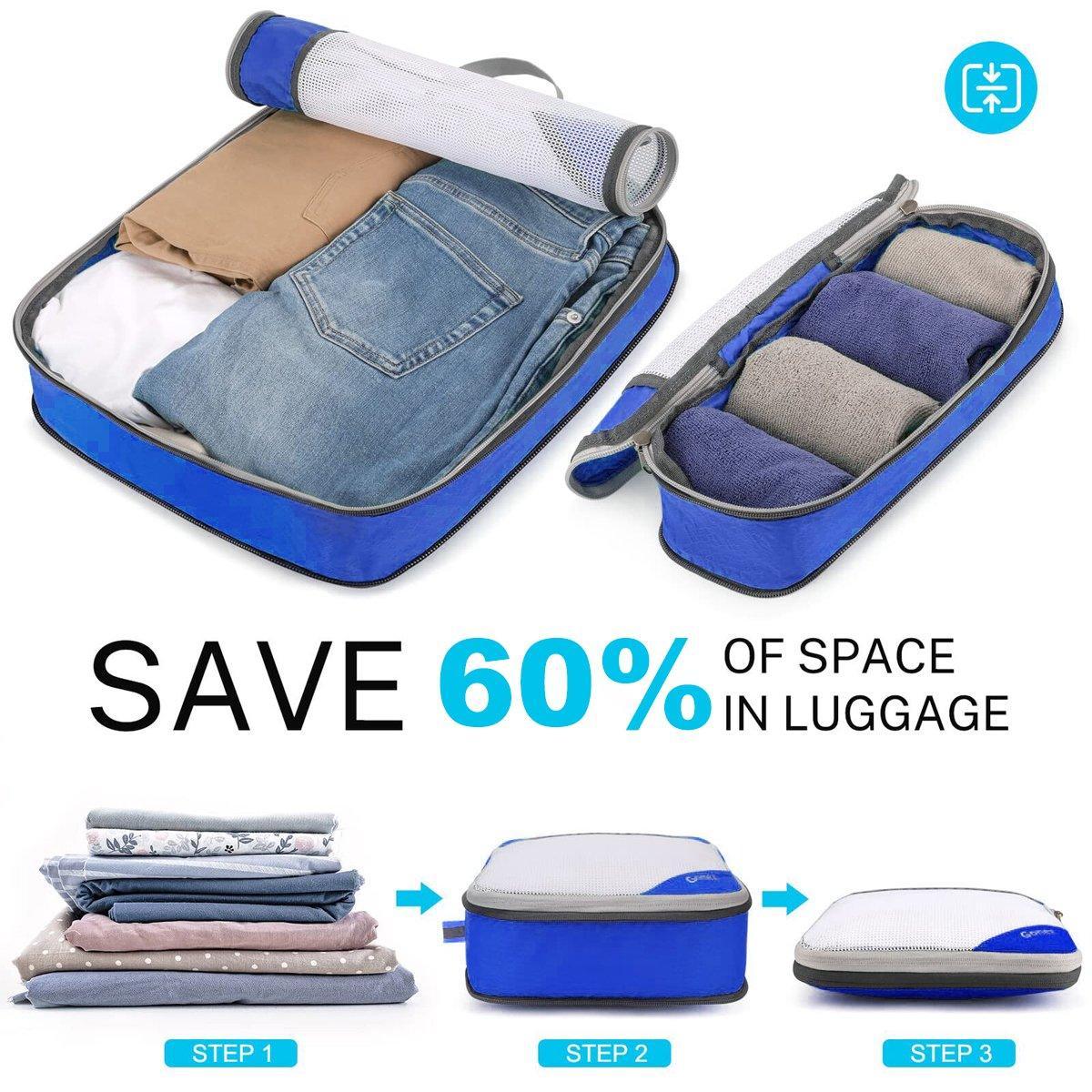 6pcs Mesh Visible Travel Storage Set - Waterproof Nylon Compressible Bags - Blue - SuperSaverAU - view 2
