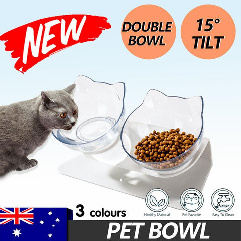 Premium Clear Double Elevated Cat & Dog Bowl with 15° Tilt