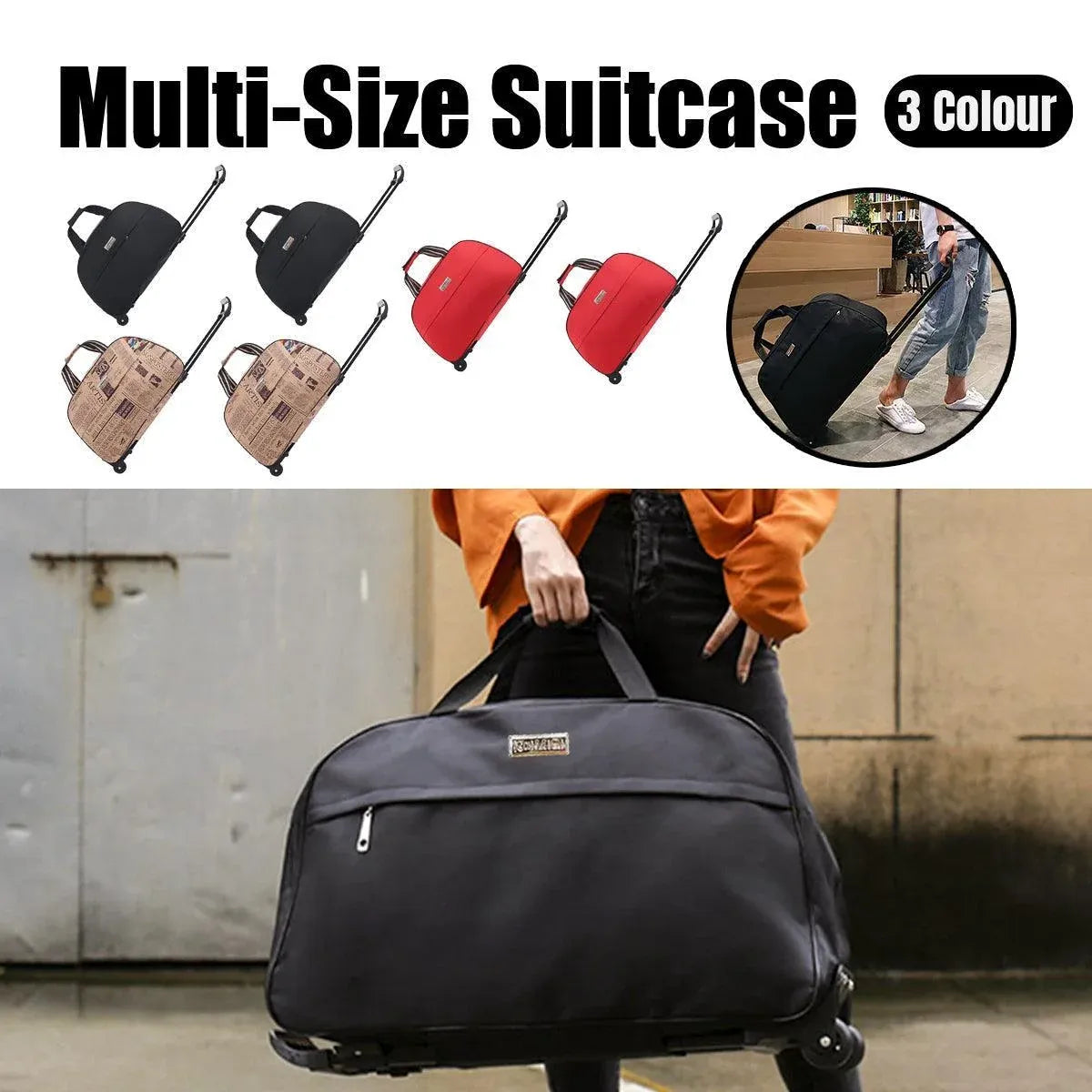 Premium Wheeled Travel Duffle Trolley Bag – Brown 20 Inch
