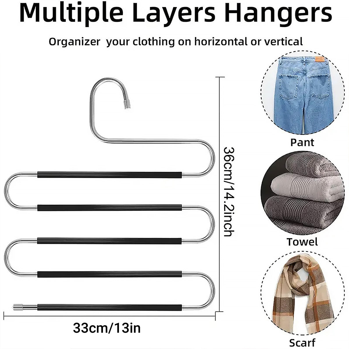 4pcs S Shape Stainless Steel Hangers 5-Tier Non-Slip Closet Organiser 33cm x 36cm - SuperSaverAU - view 2