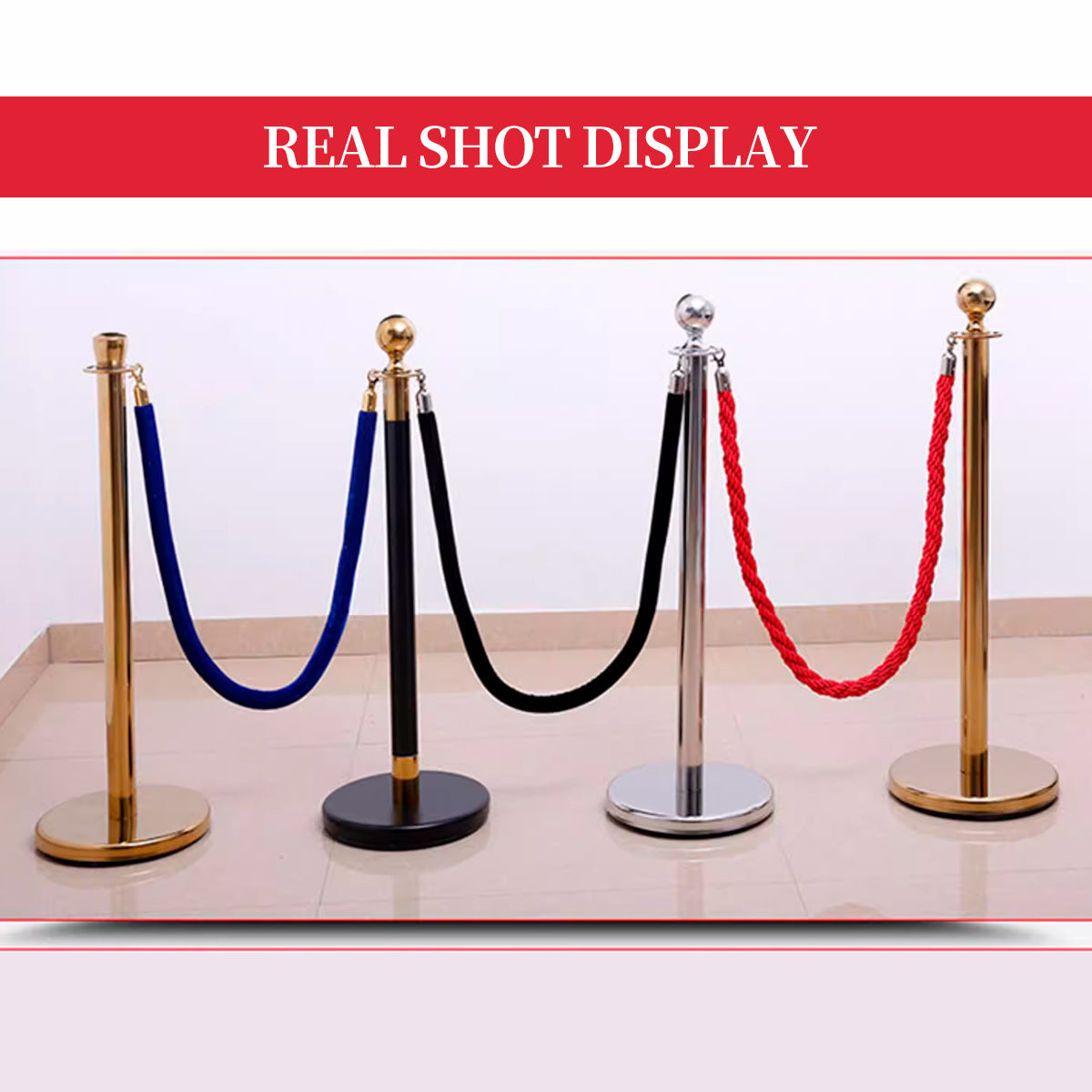 Premium Braided Stanchion Barrier Rope with Metal Hooks - Black, 1.5m