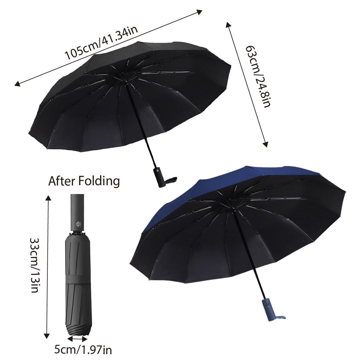 Premium Automatic 12-Rib Folding Umbrella – Black