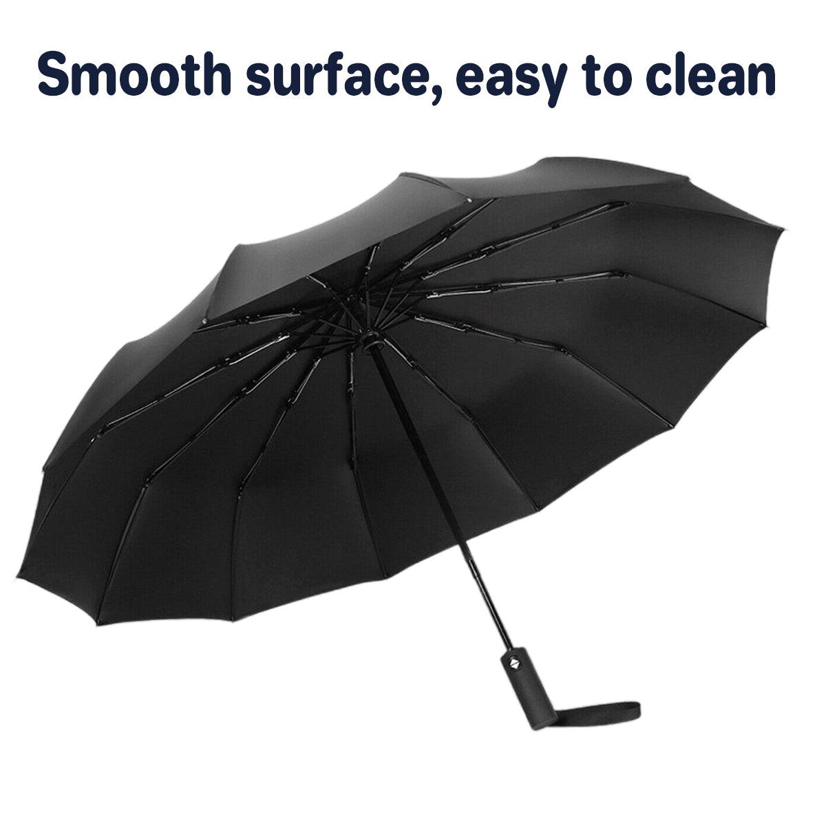 Premium Automatic 12-Rib Folding Umbrella – Black