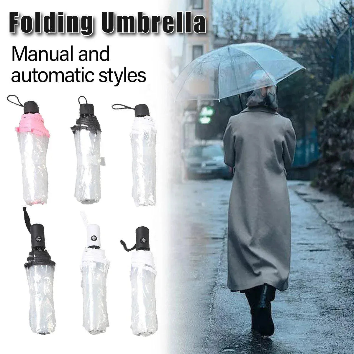 Premium Manual Transparent Folding Umbrella – Pink