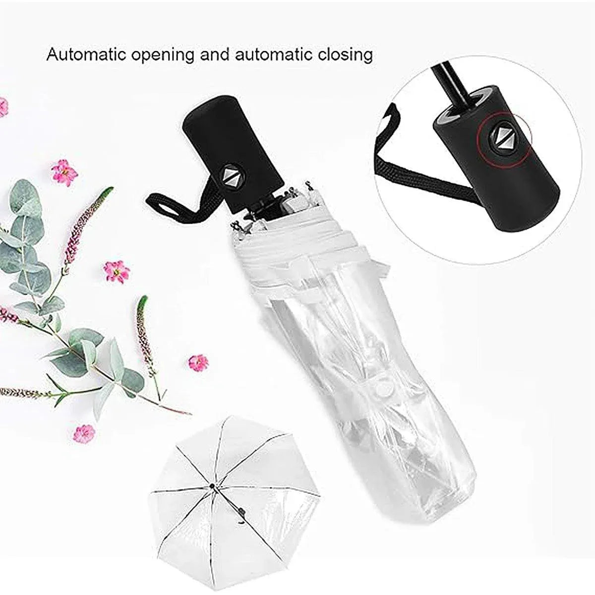 Premium Manual Transparent Folding Umbrella – Pink