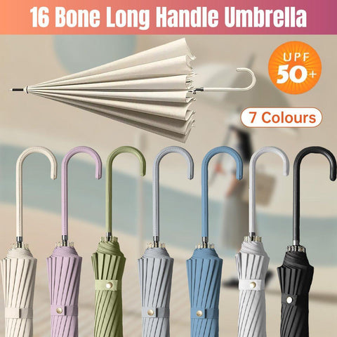 Large 16-Bone Automatic Umbrella - Unisex Long Handle, Dual Use Rain & Sun Protection - White - SuperSaverAU - view 1