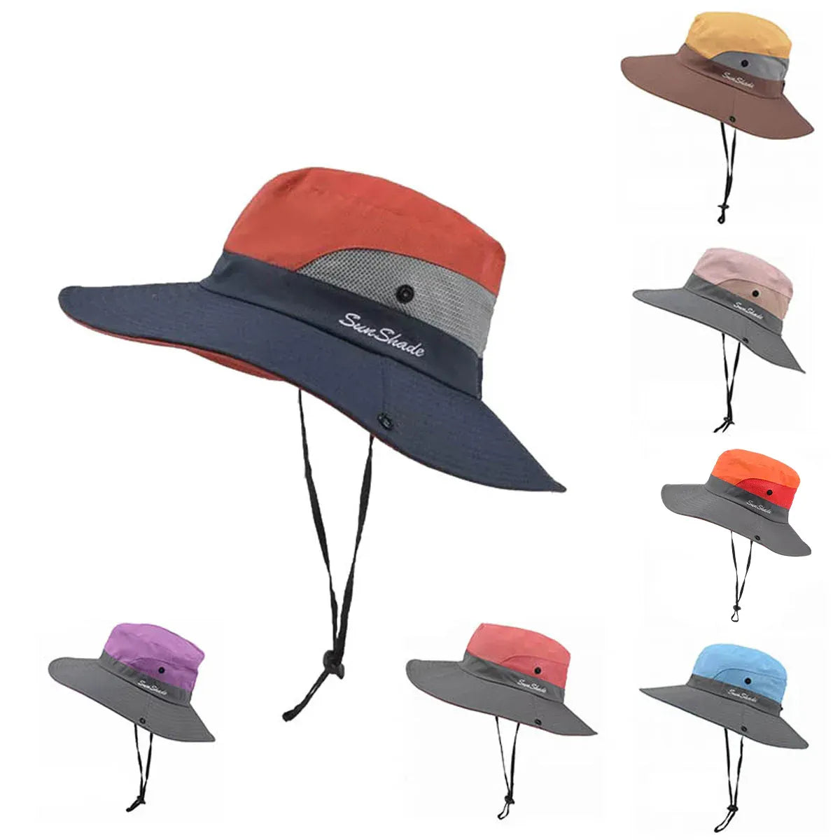 Premium Watermelon Red Women's Wide Brim Ponytail UV Sun Visor Hat