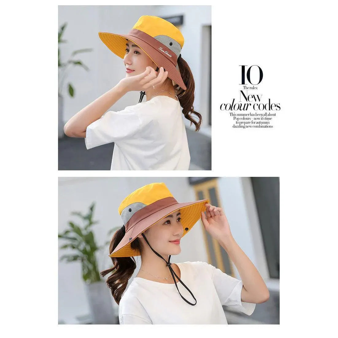 Premium Watermelon Red Women's Wide Brim Ponytail UV Sun Visor Hat