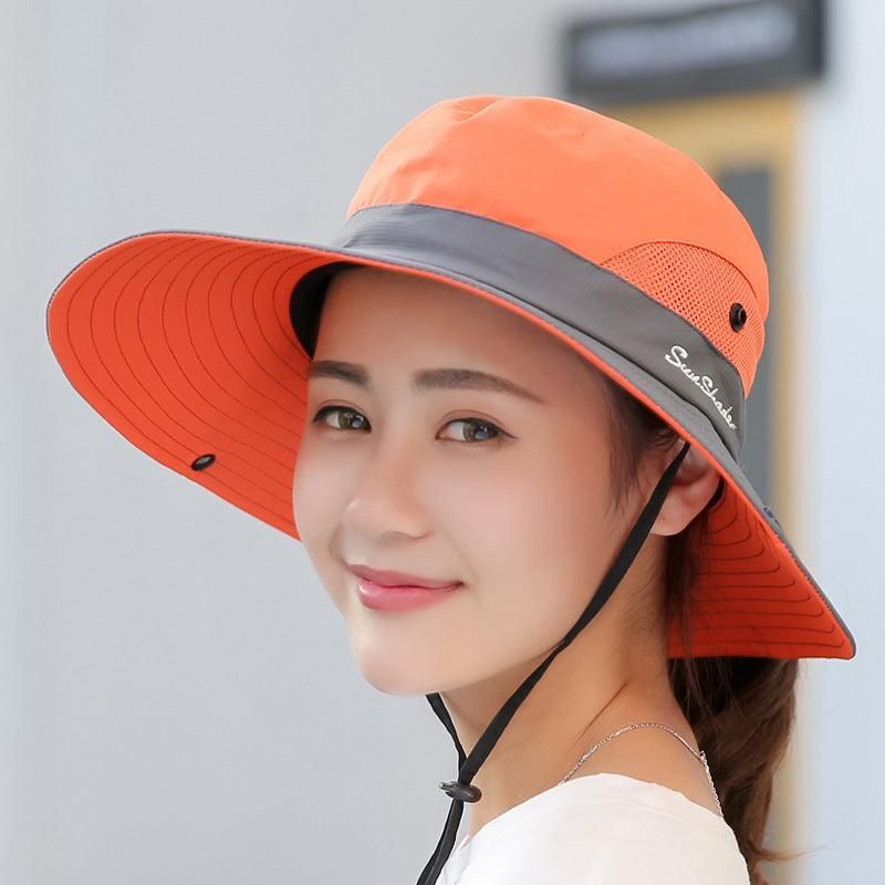 Premium Watermelon Red Women's Wide Brim Ponytail UV Sun Visor Hat