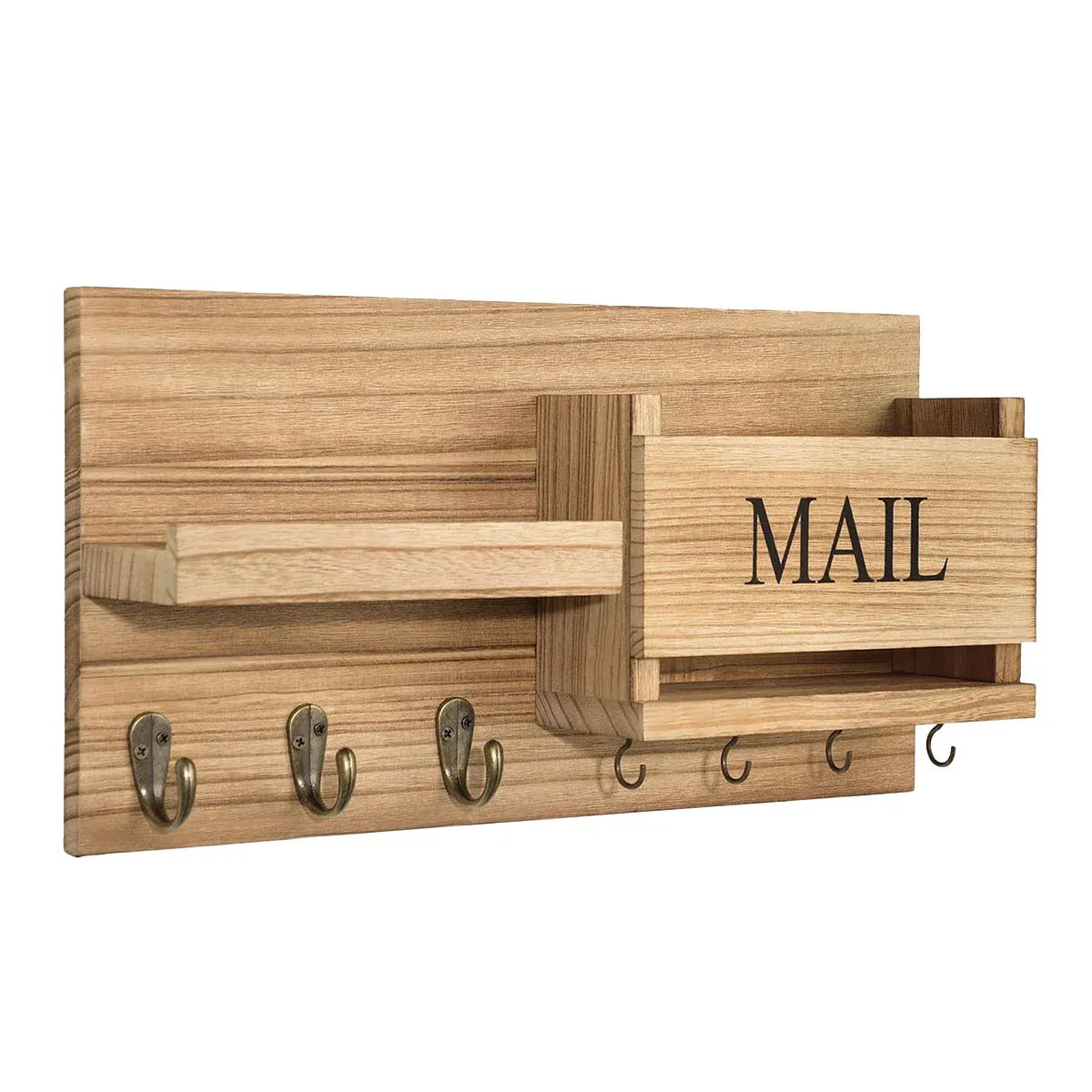 Premium Wooden Wall Mounted Key Holder Mail Organiser Coat Rack with 7 Hooks