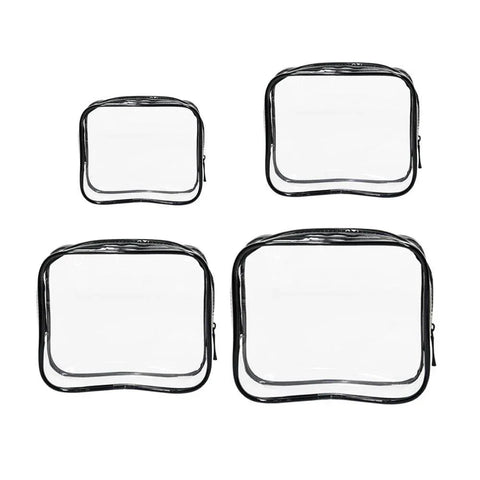 4 Pack Black PVC Cosmetic Bag Set Travel Toiletry Makeup Organisers S M L XL