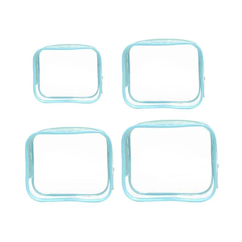 4 Pack Blue PVC Cosmetic Bag Set Travel Toiletry Makeup Organisers S M L XL
