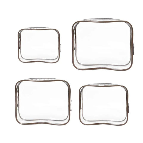4 Pack Coffee PVC Cosmetic Bag Set Travel Toiletry Makeup Organisers S M L XL