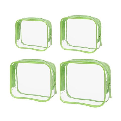 4 Pack Green PVC Cosmetic Bag Set Travel Toiletry Makeup Organisers S M L XL