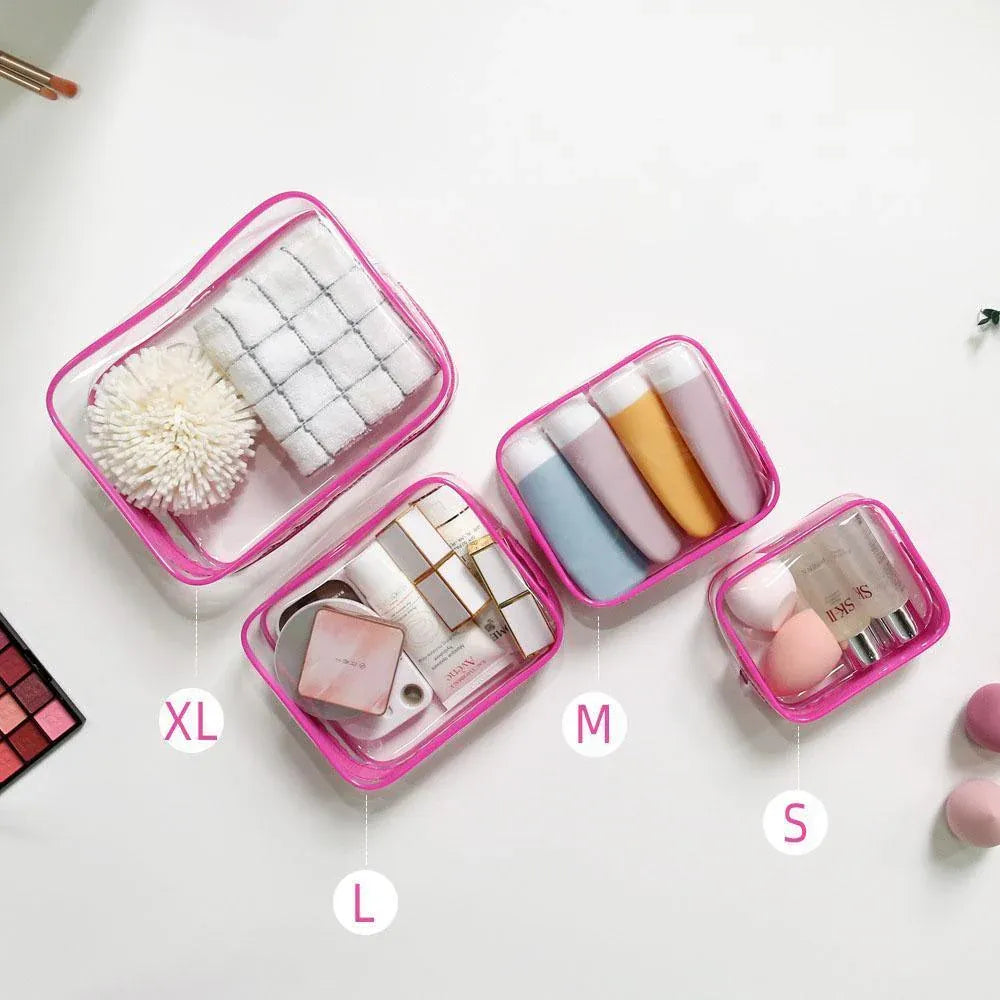 4 Pack White PVC Cosmetic Bag Set Travel Toiletry Makeup Organisers S M L XL