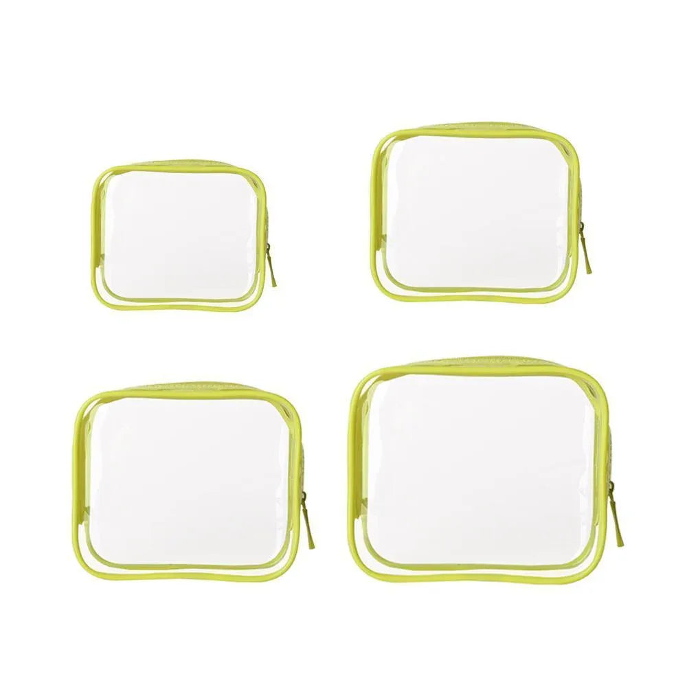 4 Pack Yellow PVC Cosmetic Bag Set Travel Toiletry Makeup Organisers S M L XL