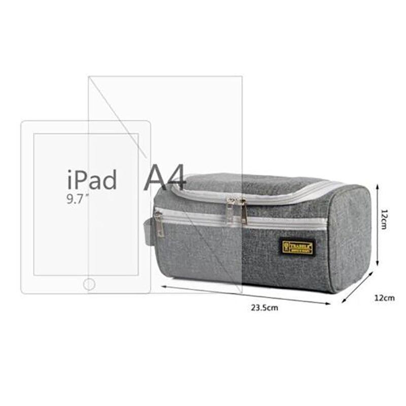 Premium Men's Grey Waterproof Travel Toiletry Wash Bag with Hanging Hook