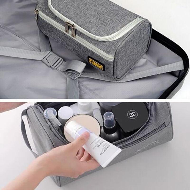 Premium Men's Grey Waterproof Travel Toiletry Wash Bag with Hanging Hook