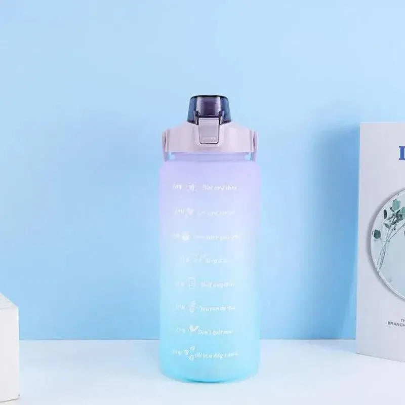 Premium Green 2L Gradient Motivational Water Bottle with Straw Time Markings