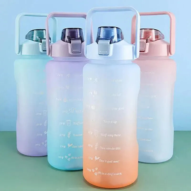 Premium Pink 2L Gradient Motivational Water Bottle with Straw Time Markings